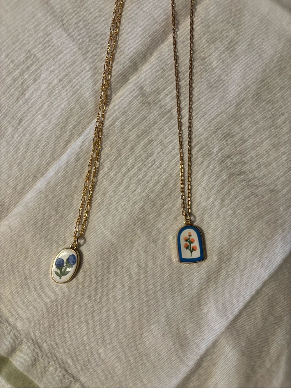 3 Gold-Tone Floral Heart & Arch Pendant Necklaces - Avon Pink, Blue, White - Picture 3 of 6